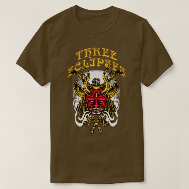 Three Eclipses Japanese Samurai Demon Oni Mask T-Shirt (Design Front)