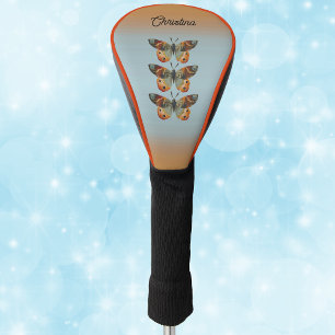 Three elegant Monarch Butterflies Blue Orange Golf Head Cover
