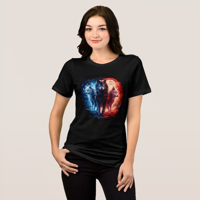 Three Elemental Wolves Under Full Moon Tri-Blend Shirt (Front Full)
