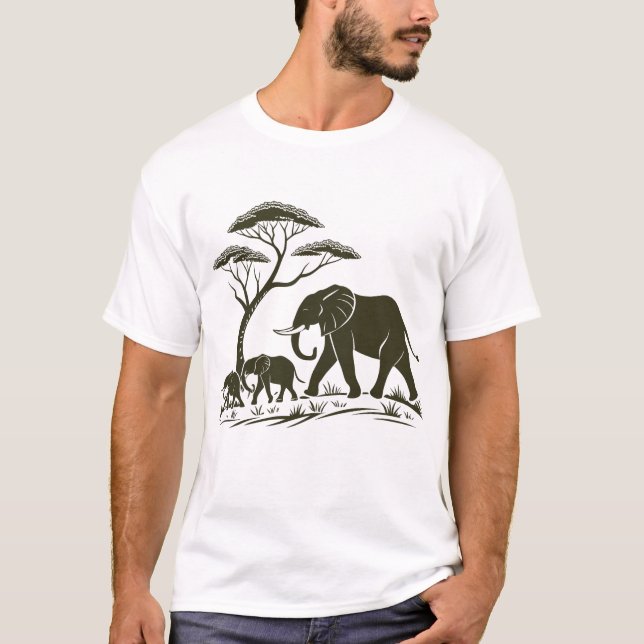 Three Elephants Silhouette Minimal Art T-Shirt (Front)