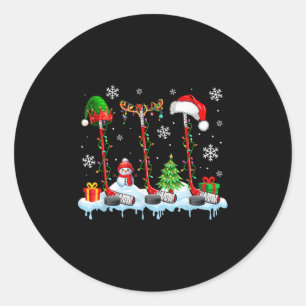 Three Elf Santa Reindeer Hockey Equipments Xmas Pl Classic Round Sticker