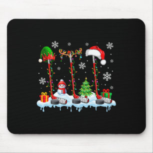 Three Elf Santa Reindeer Hockey Equipments Xmas Pl Mouse Pad