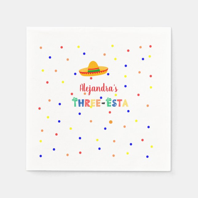 Three Esta Fiesta 3rd birthday party Napkin (Front)