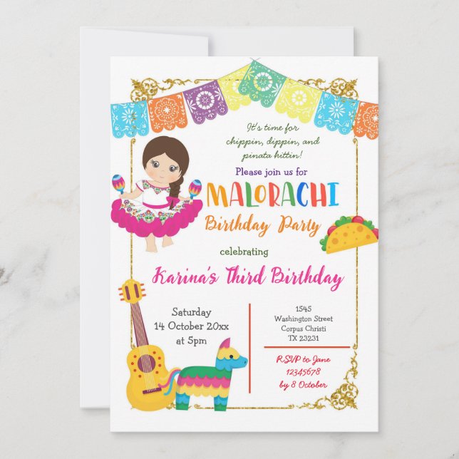 Three-esta Girl Mexican Birthday Invitation (Front)