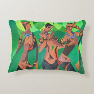 Three Ethnic Traditional Black Women Dancing Decorative Cushion