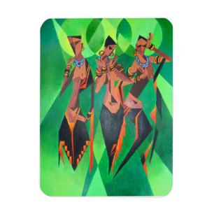 Three Ethnic Traditional Black Women Dancing Magnet