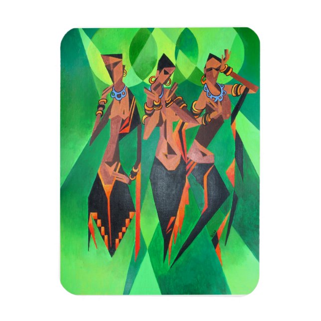 Three Ethnic Traditional Black Women Dancing Magnet (Vertical)