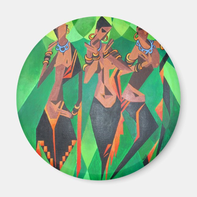 Three Ethnic Traditional Black Women Dancing Magnet (Front)