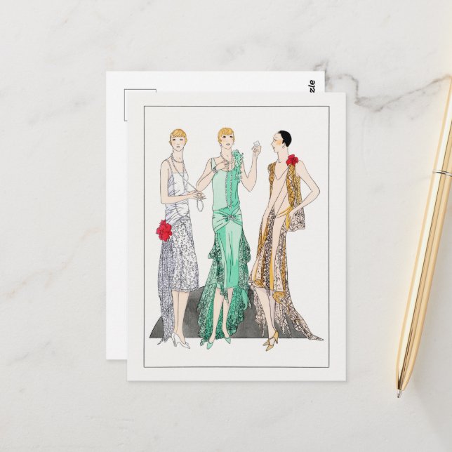Three evening dresses with lace from Racine  Postcard (Front/Back In Situ)