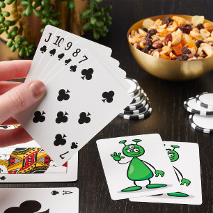 Three-Eyed Green Alien Martian Cartoon Playing Cards