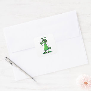 Three-Eyed Green Alien Martian Cartoon Square Sticker