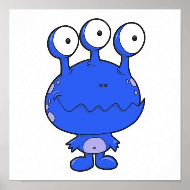 three eyed happy monster blue poster (Front)