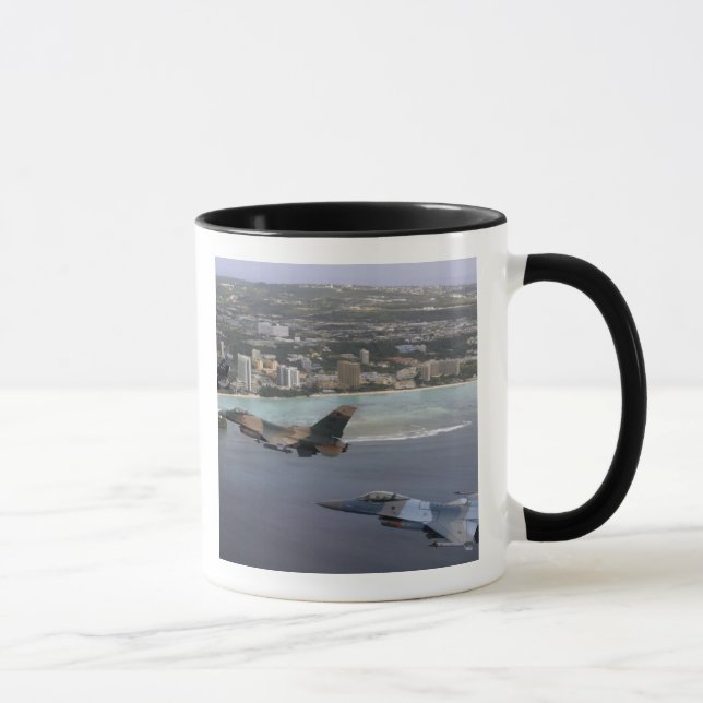 Three F-16 Fighting Falcons fly in formation Mug (Right)