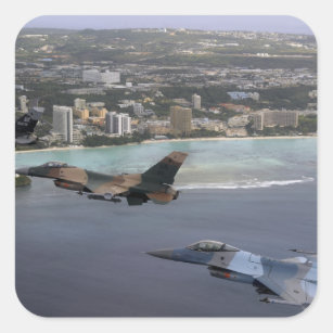 Three F-16 Fighting Falcons fly in formation Square Sticker