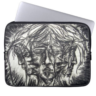 Three Faces of Metal Illness Charcoal Drawing Laptop Sleeve