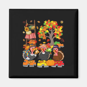 Three Fall Turkey With Autism Awareness Puzzle Pie Magnet