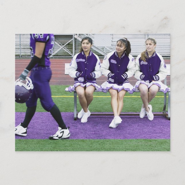 Three female cheerleaders (16-18) watching postcard (Front)