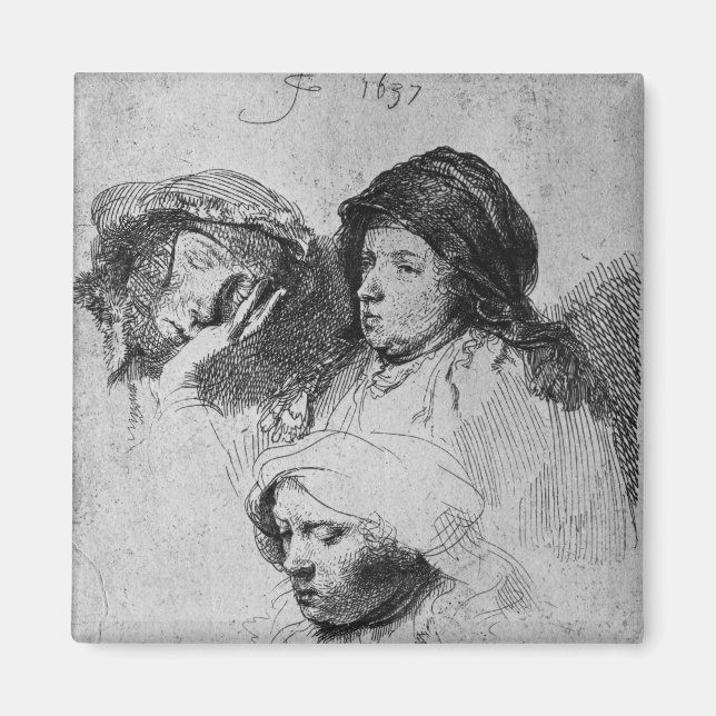 Three female heads with one sleeping, 1637 magnet (Front)
