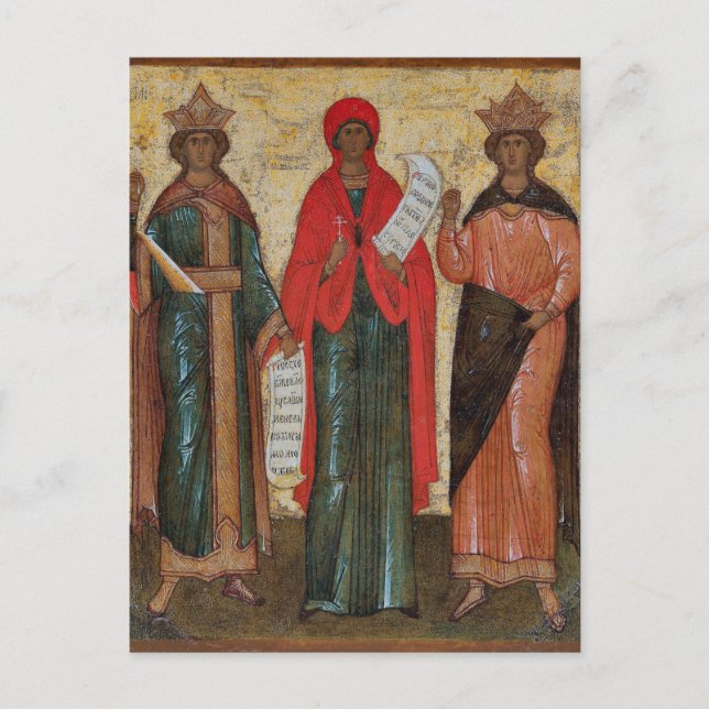 Three Female Saints Orthodox Byzantine Icon Postcard (Front)