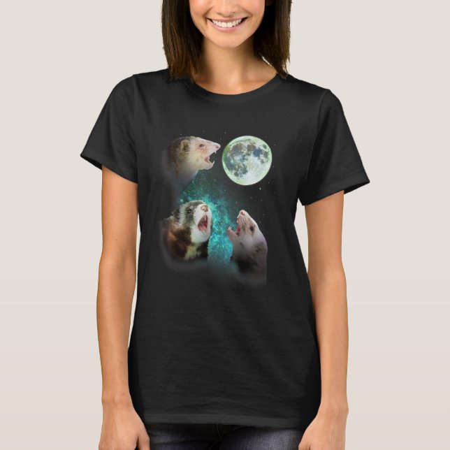 Three Ferrets Howl At Moon 3 Wolfs Wolves - Funny  T-Shirt (Front)