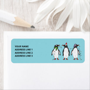 Three Festive Christmas Penguins With Custom Text