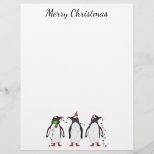 Three Festive Christmas Penguins With Custom Text Custom Letterhead