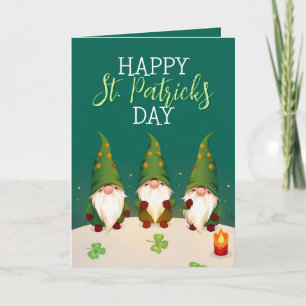 Three Festive Gnomes Shamrocks St Patrick's Day Card