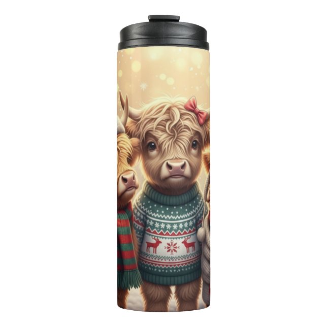 Three Festive Highland Coos Thermal Tumbler (Front)