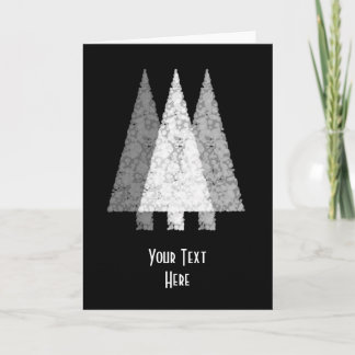 Three Festive Trees. White on Black. Holiday Card