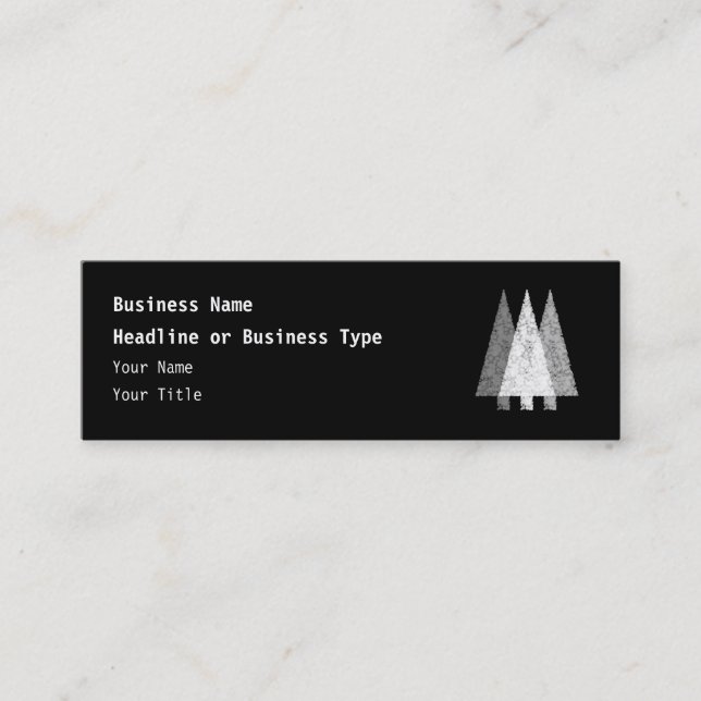 Three Festive Trees. White on Black. Mini Business Card (Front)