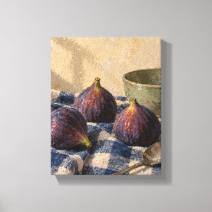 Three Figs on Indigo Checks Rustic Kitchen Still Canvas Print