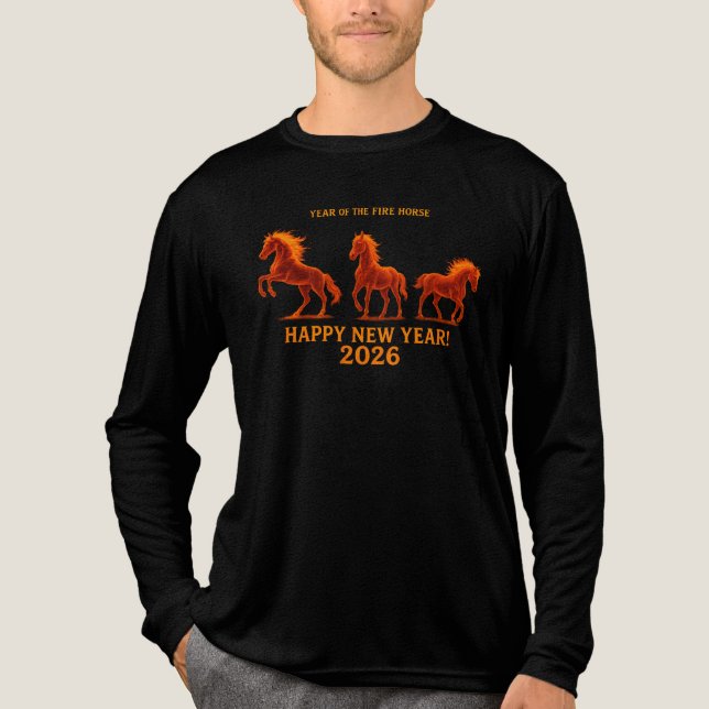 Three Fire Horses Fiery Stallion Zodiac Design Tri-Blend Shirt (Front)