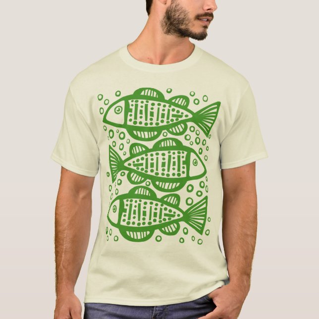 Three Fish - Avocado Green T-Shirt (Front)