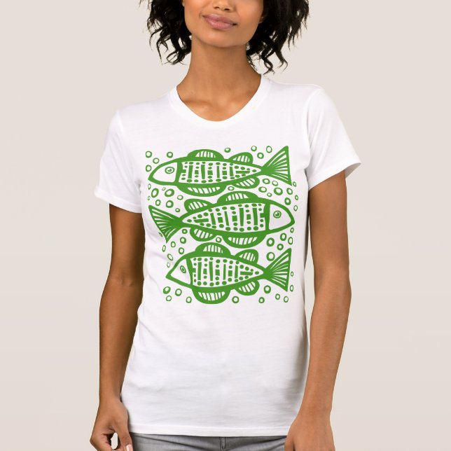 Three Fish - Avocado Green T-Shirt (Front)