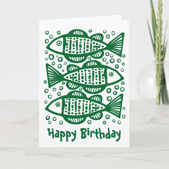 Three Fish - Forest Green Card (Front)