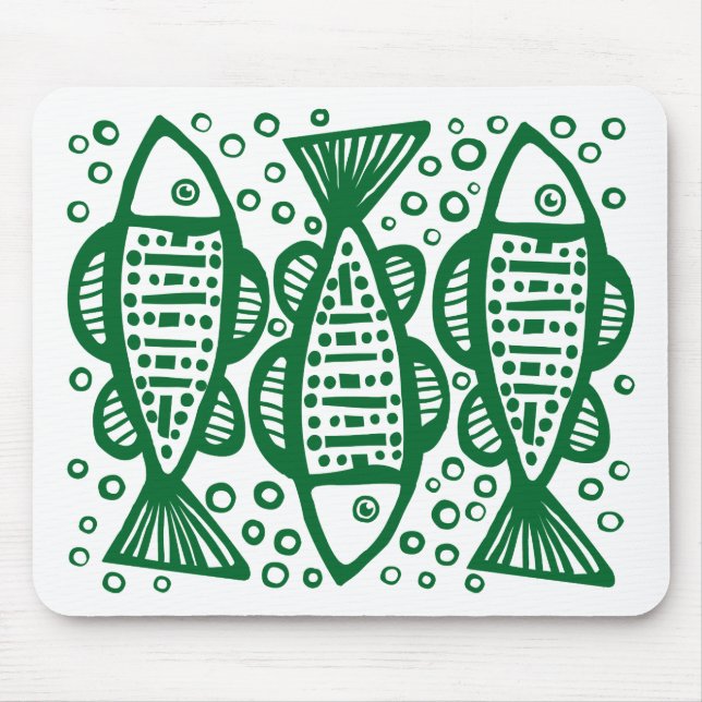 Three Fish - Forest Green Mouse Pad (Front)