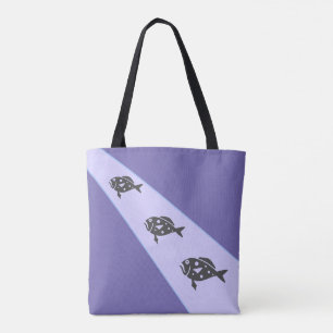 Three Fish on Lavender Blue Tote Bag