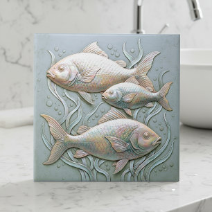 Three Fish Opalescent Bas Relief D1221 Tile