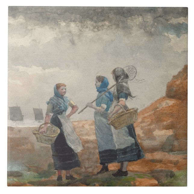 Three Fisher Girls (at Tynemouth, Northumberland) Tile (Front)
