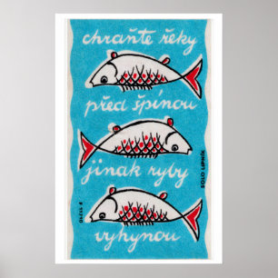 Three Fishes - Matchbox Print - Czech Wall Art
