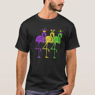 Three Flamingo Cute Mardi Gras Mask Beads Carnival T-Shirt