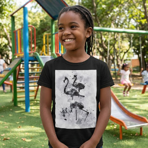 Three Flamingos Black and White Watercolor T-Shirt
