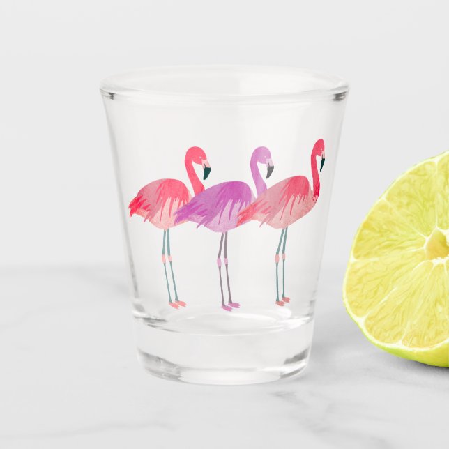 Three Flamingos Shot Glass (Front)