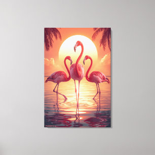 THREE FLAMINGOS Surreal Canvas Print