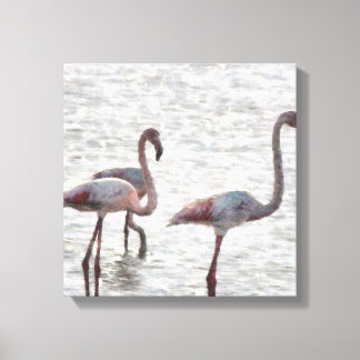 Three Flamingos Watercolor Canvas Print