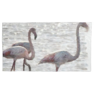 Three Flamingos Watercolor Pillowcase