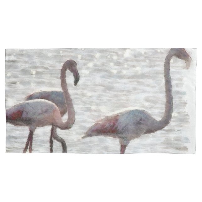 Three Flamingos Watercolor Pillowcase (Front)