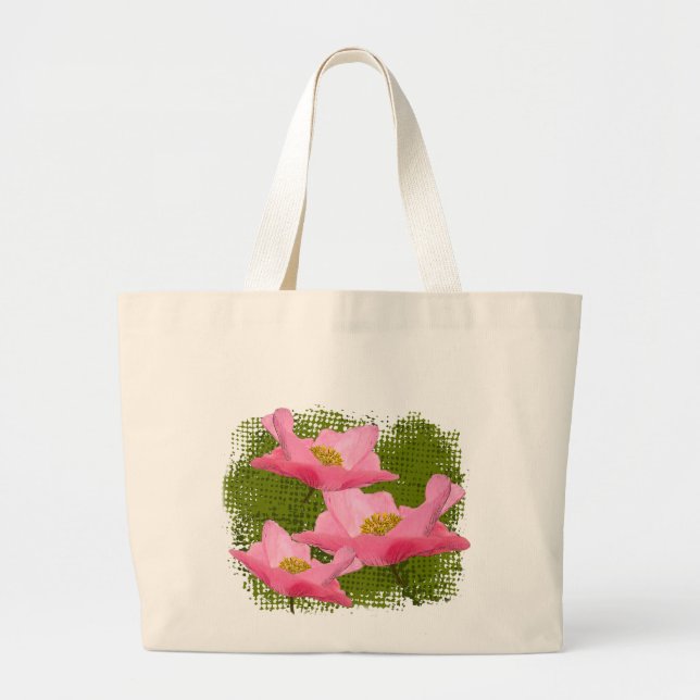 Three Floating Pink Poppy Close-up Large Tote Bag (Front)