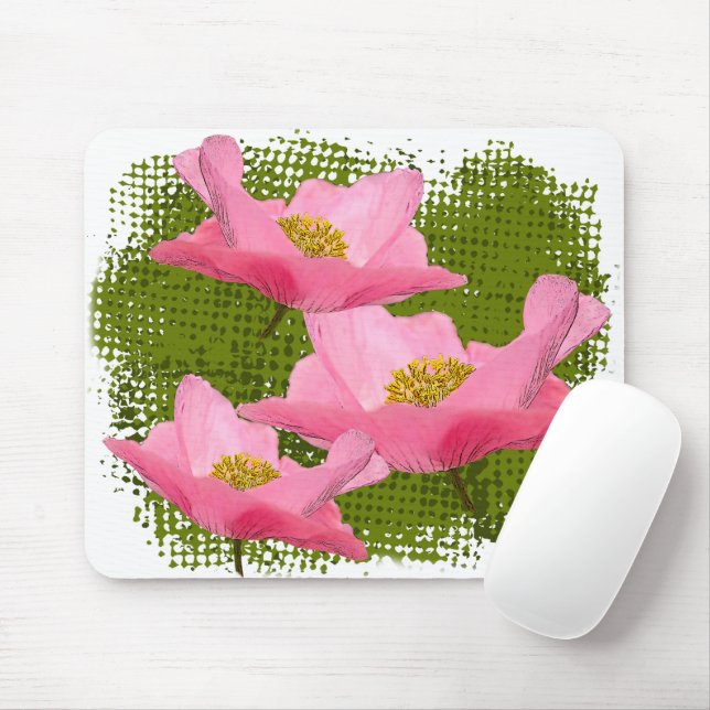 Three Floating Pink Poppy Close-up Mouse Pad (With Mouse)