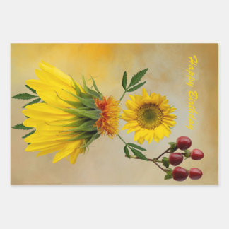 Three flower character designs  wrapping paper sheet